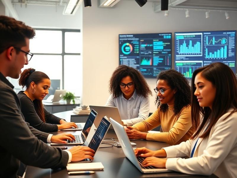 Diverse group of professionals learning data science and AI together